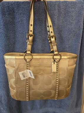 Coach Metallic Gold Signature Tote Bag